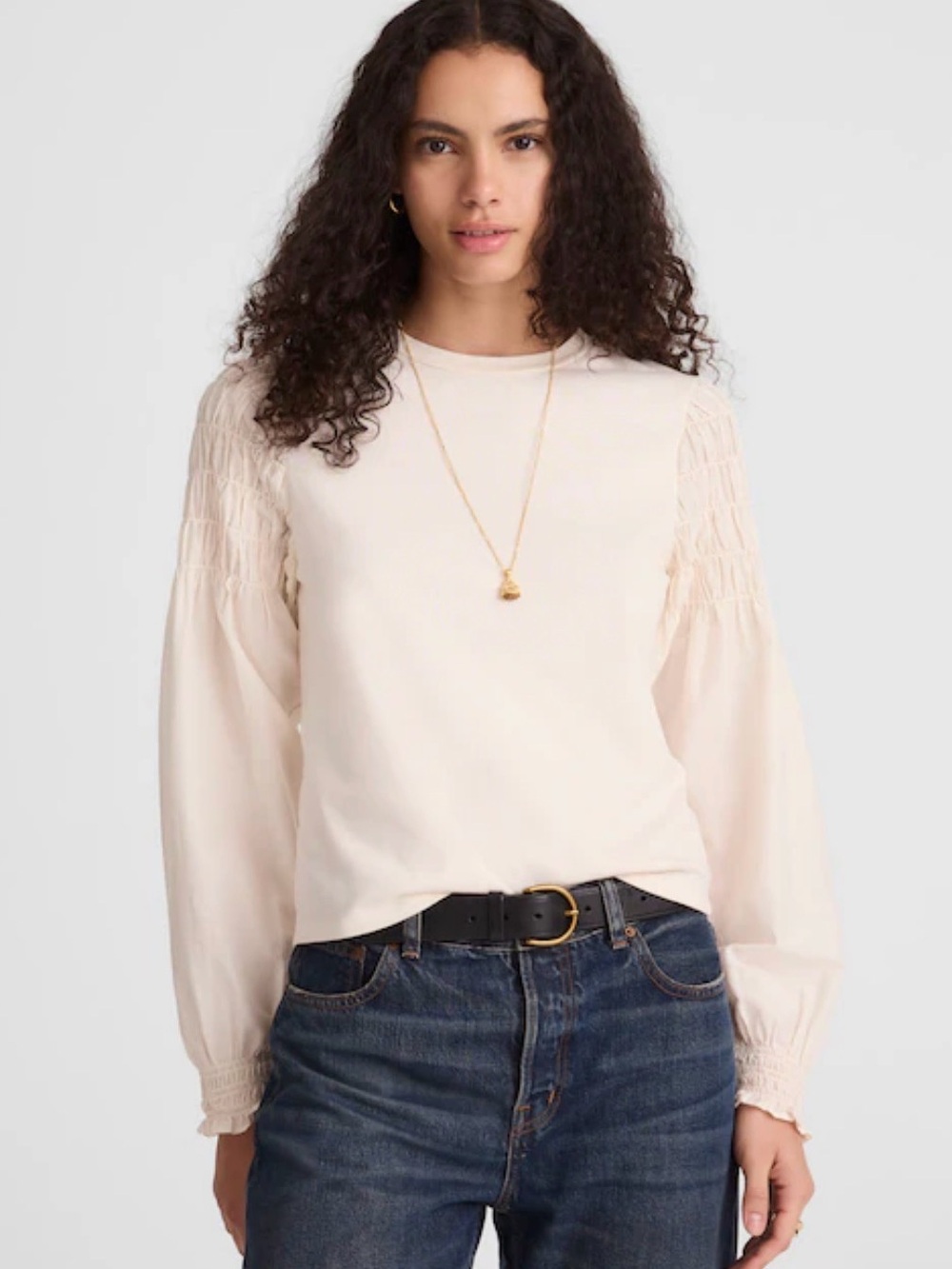 NWT Madewell Smocked Long-Sleeve Tee size Small